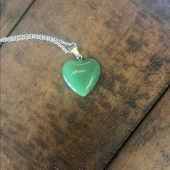 Green Chalcedony Puffy Heart Necklace with Silver Chain - Picture 5 of 9